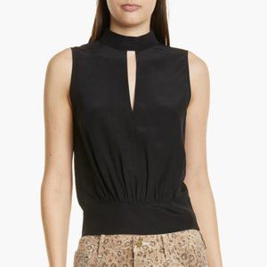 FRAME Black Keyhole Silk Tank (Blouse) in Black